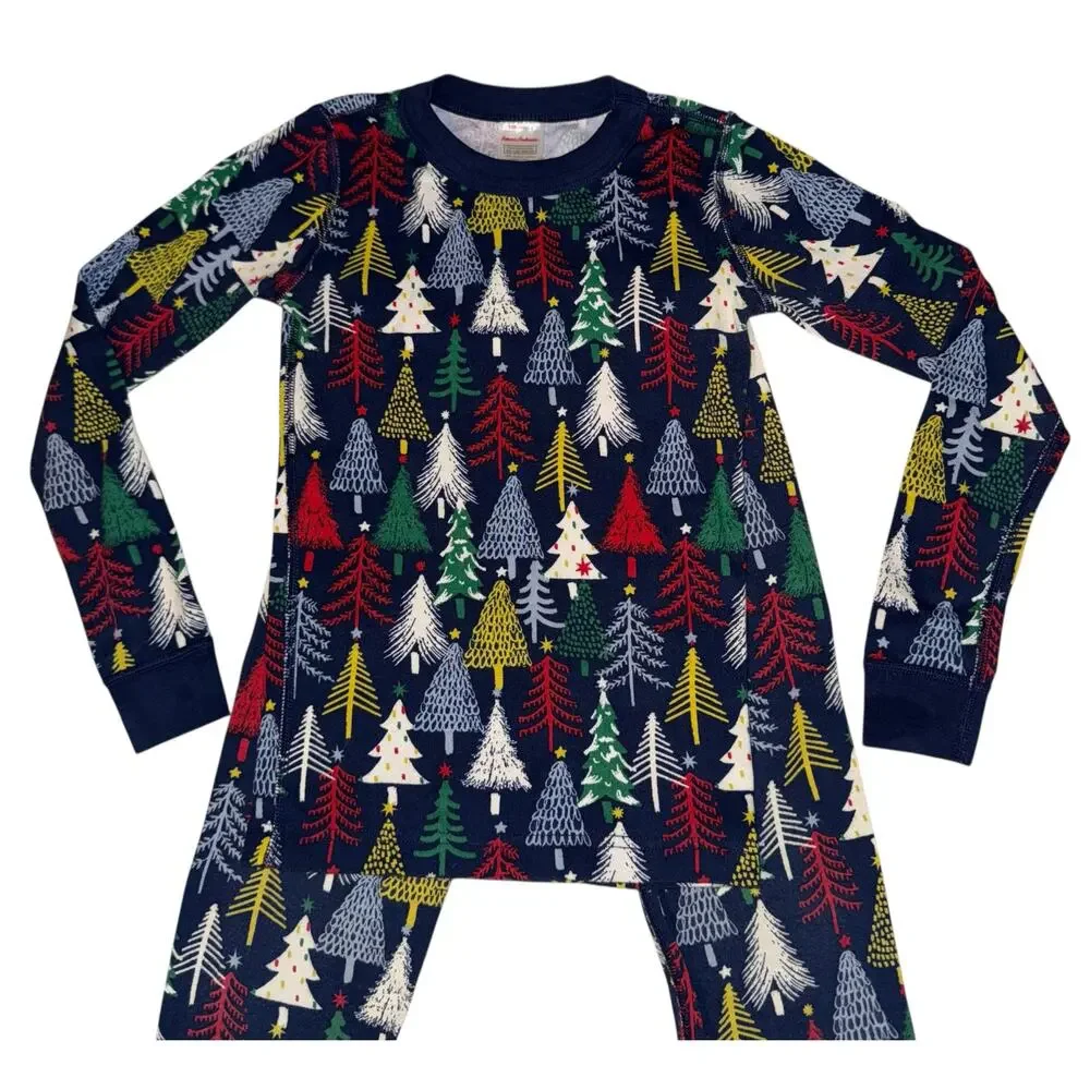 Hanna Andersson Christmas Pajamas Kids Sz 8 Organic Cotton Trees Holiday Festive